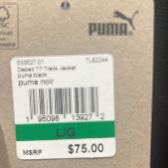 Puma Long Raglan Sleeve Front Zip Closure Track Jacket w/Bright Striped Sleeves - Picture 11 of 11